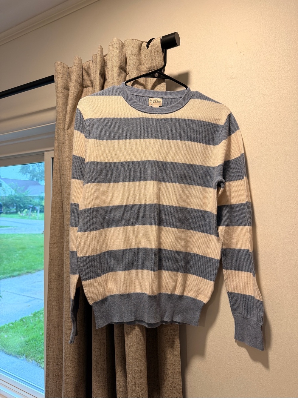 J. Crew Striped Crewneck Sweater in Blue and Cream
